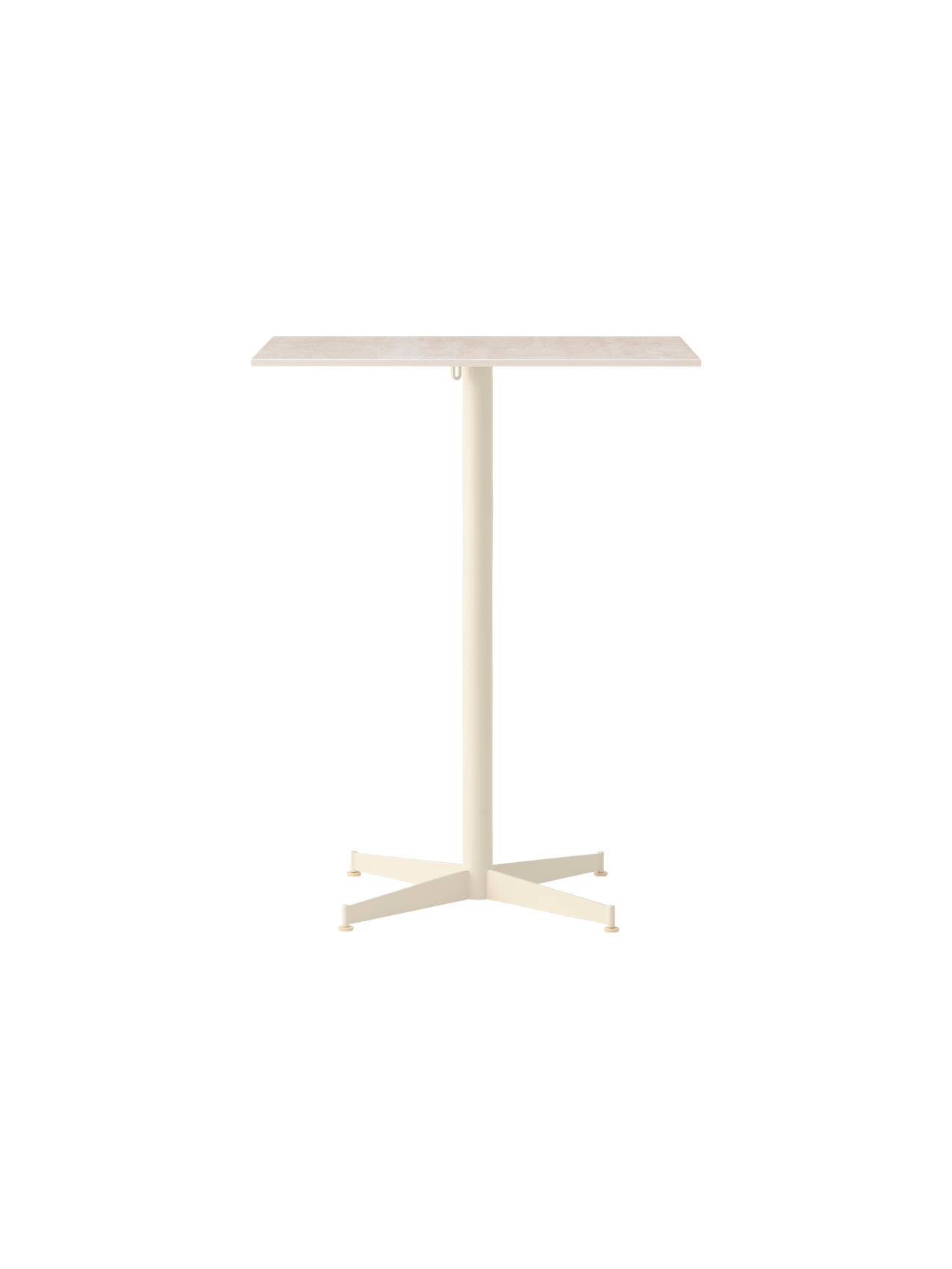 Front view of the Nook Counter Table with a rectangular Kunis Breccia Stone top and an ivory powder-coated steel base.