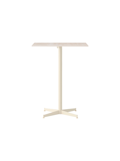Front view of the Nook Counter Table with a rectangular Kunis Breccia Stone top and an ivory powder-coated steel base.