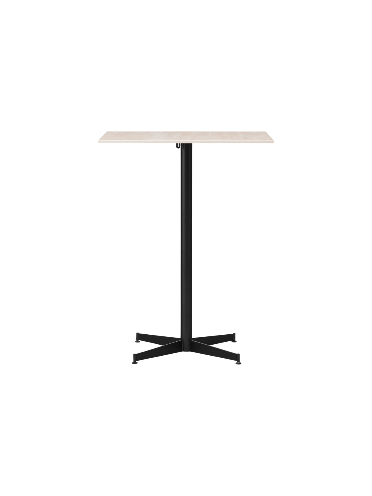 Front view of the Nook Counter Table with a rectangular Kunis Breccia stone top and a black steel base with four legs.