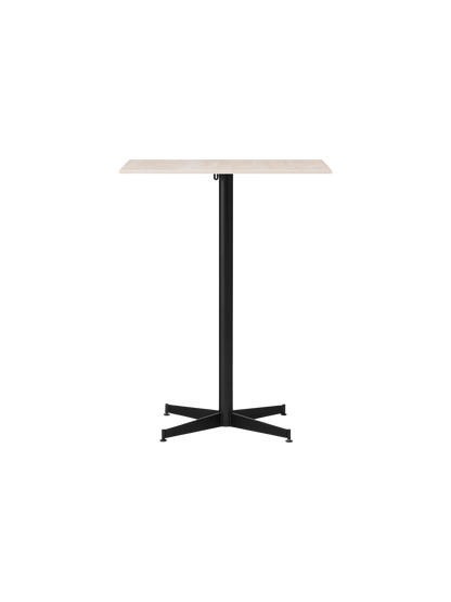 Front view of the Nook Counter Table with a rectangular Kunis Breccia stone top and a black steel base with four legs.