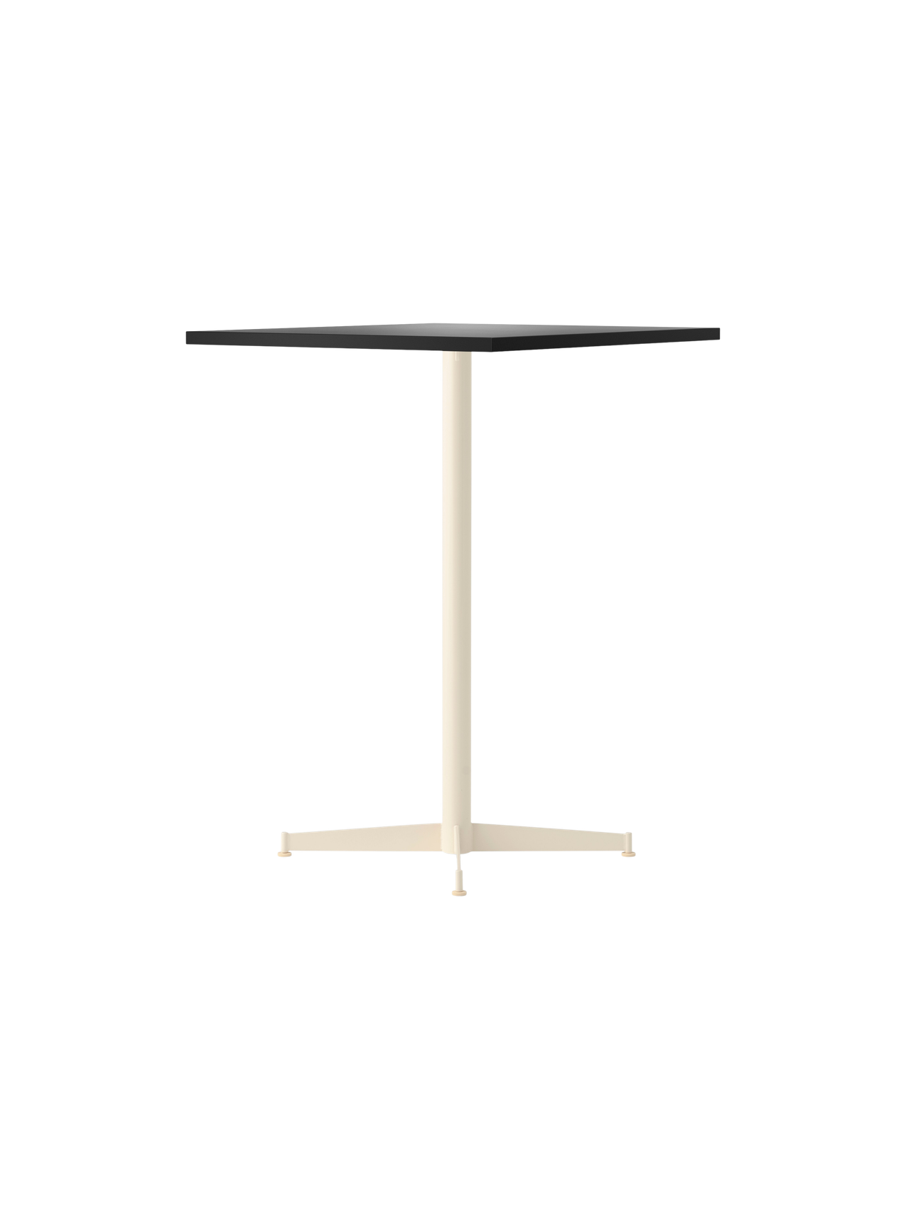 Angled view of the Nook Counter Table with a dark rectangular top and a contrasting ivory pedestal base.
