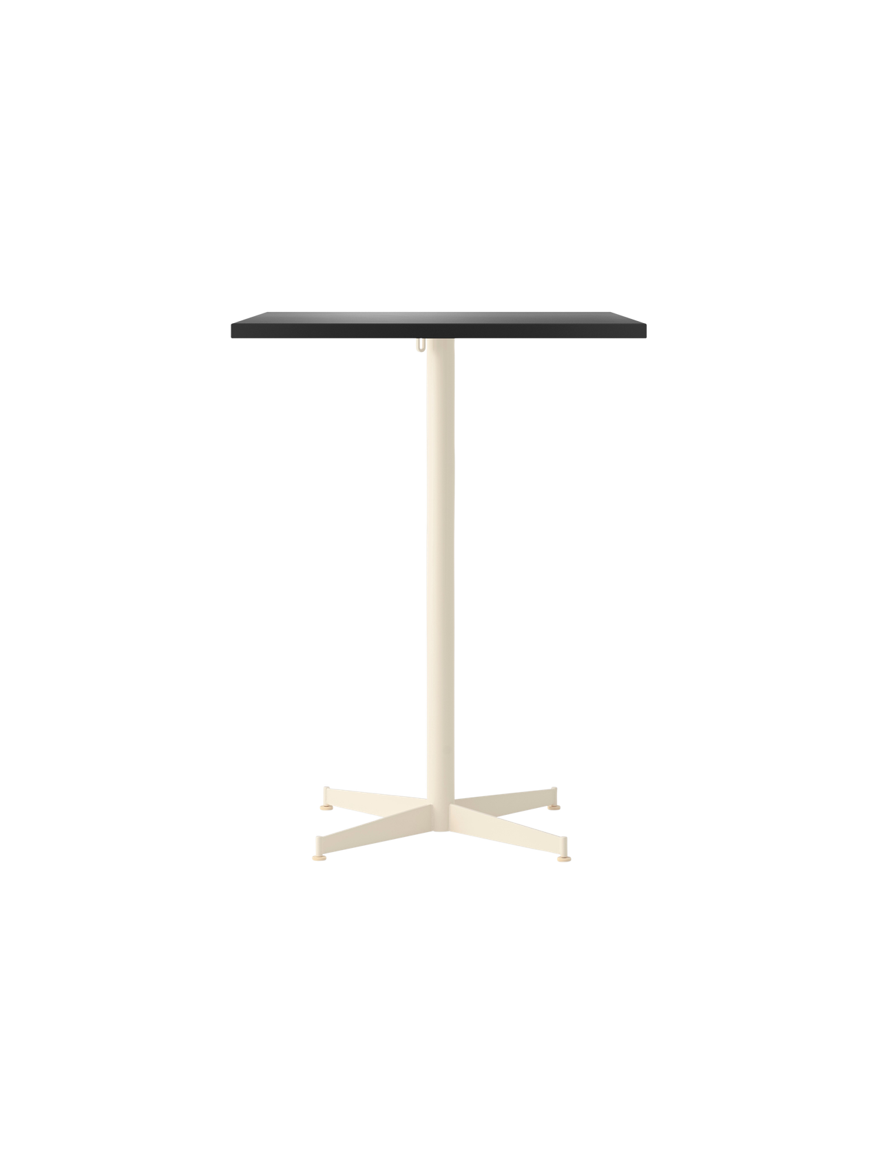 Front view of the Nook Counter Table with a rectangular dark grey top and a slender ivory pedestal on a black background.