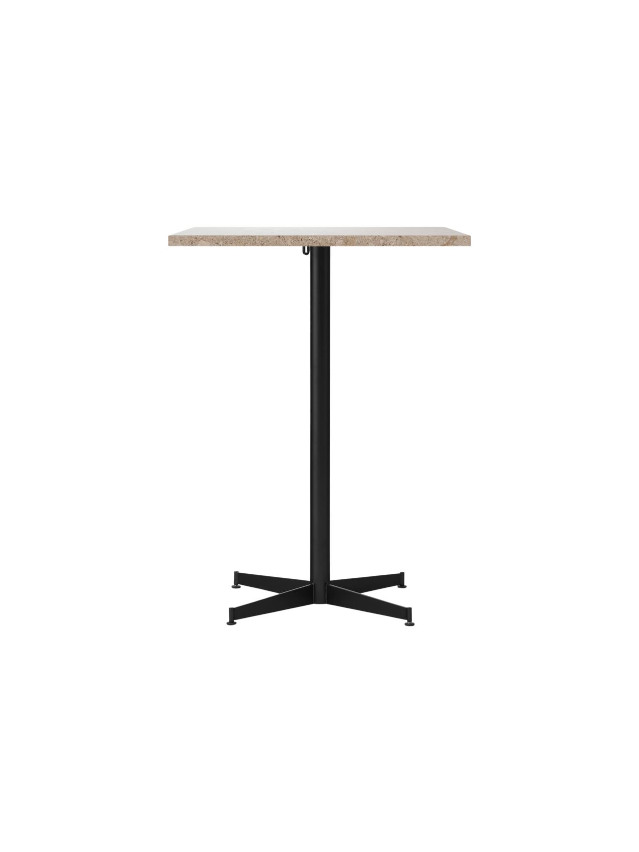 Front view of the Nook Counter Table with a rectangular Kunis Breccia stone tabletop and a black powder-coated steel base