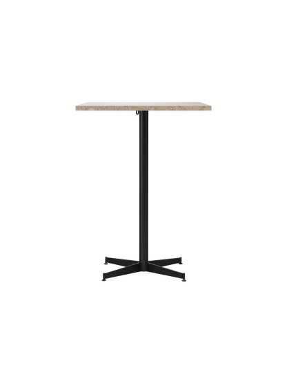 Front view of the Nook Counter Table with a rectangular Kunis Breccia stone tabletop and a black powder-coated steel base