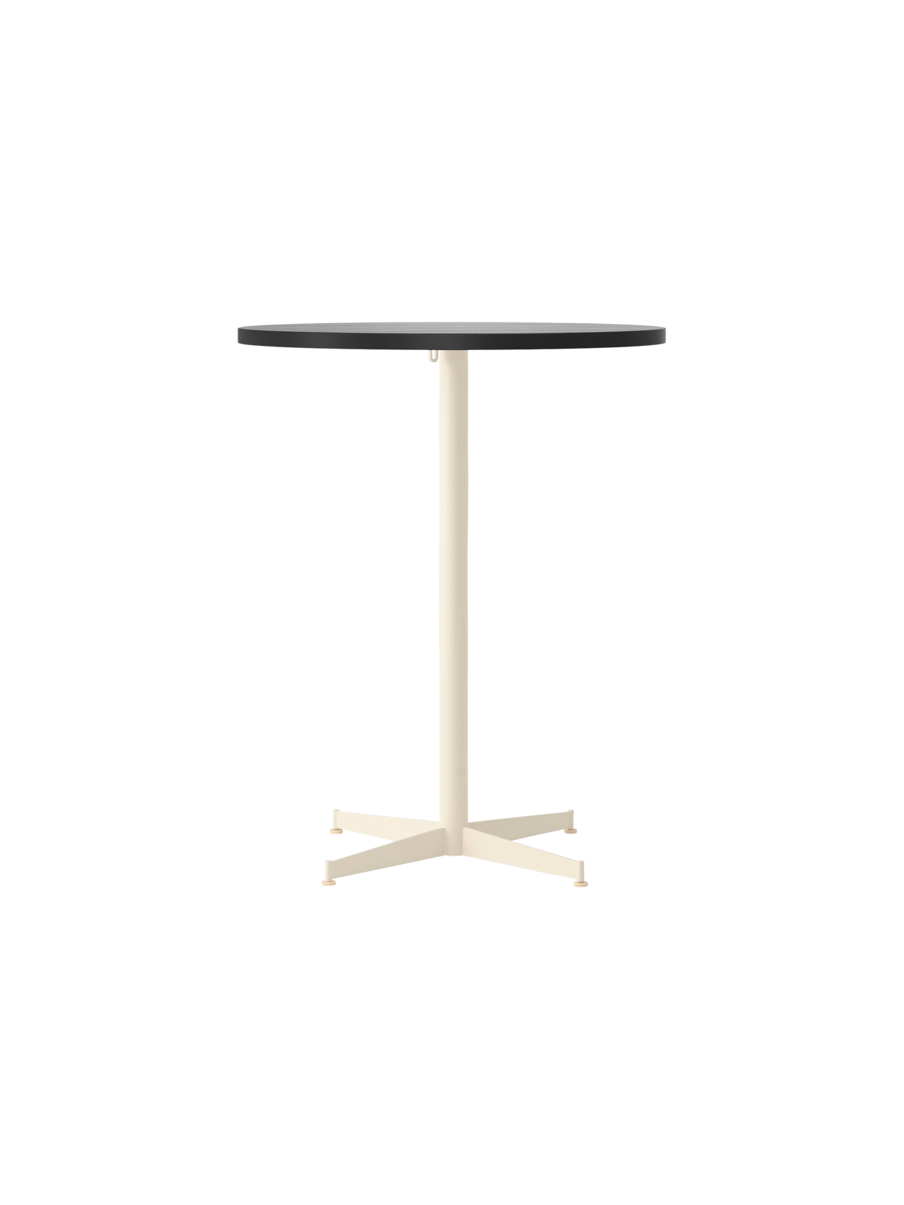 Front view of the Nook Counter Table with a round Kunis Breccia Stone top and an ivory powder-coated steel four-star base.