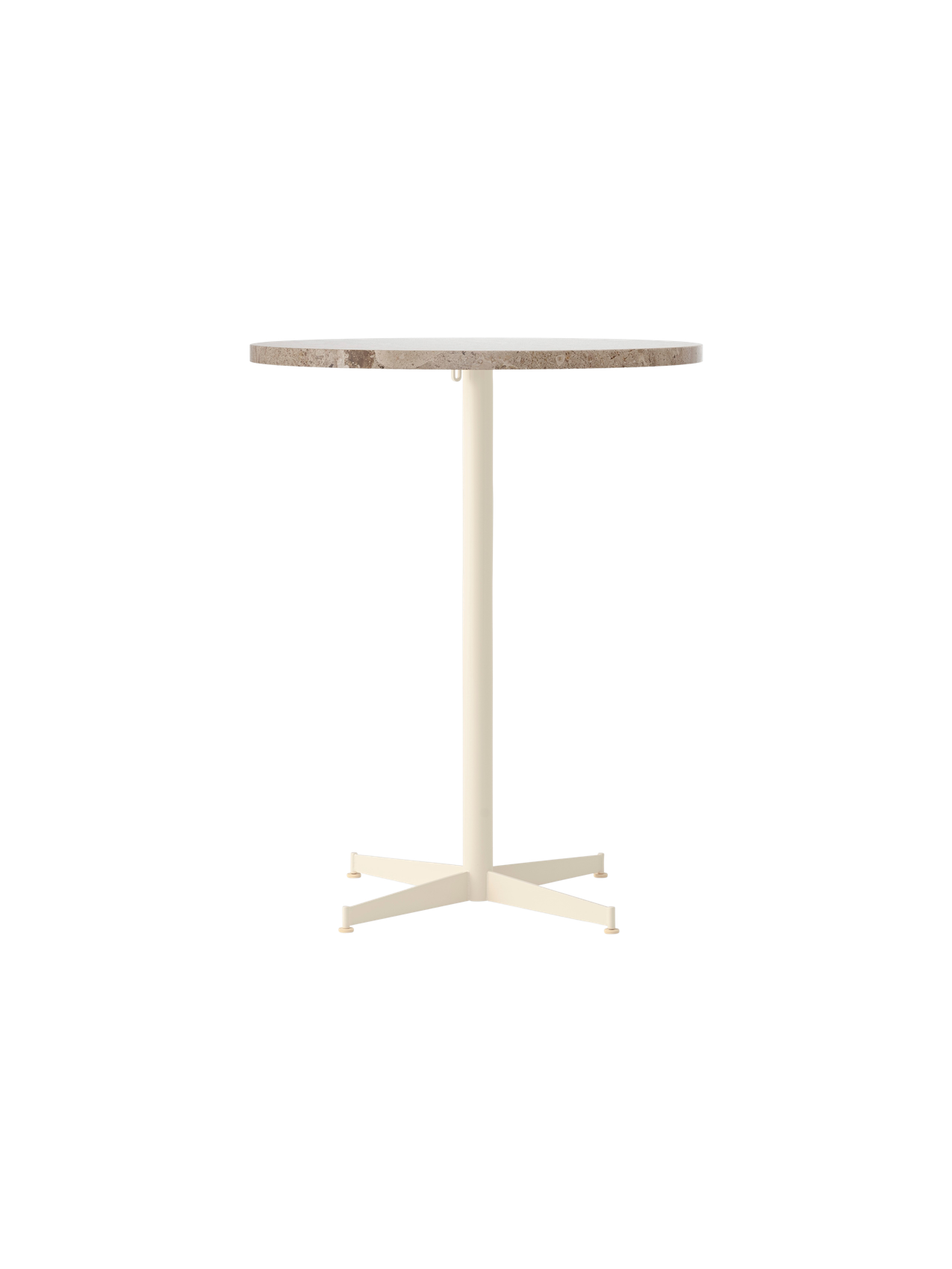 Front view of the Nook Counter Table with a round, patterned stone top and a slender, ivory-coloured central pedestal base.