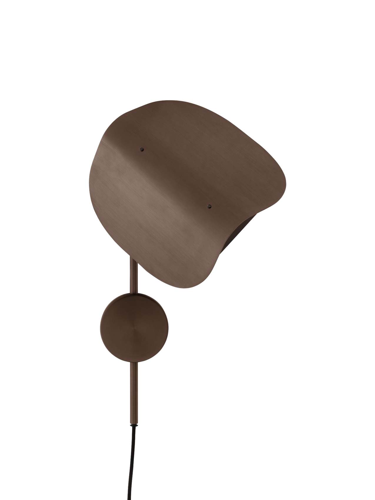 The Wing Wall Lamp in bronzed aluminium, turned off against a black background. It has a distinctive wing-shaped shade.