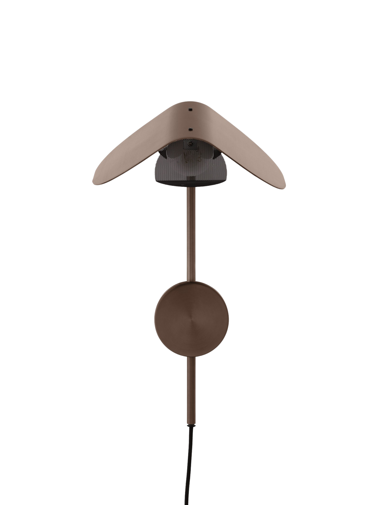 A front-on view of the Wing Wall Lamp in Bronzed Aluminium, shown turned off against a black background.