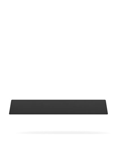 Front view of the matte black, slender Zet Storage System Magazine Shelf on a white background, casting a soft shadow.