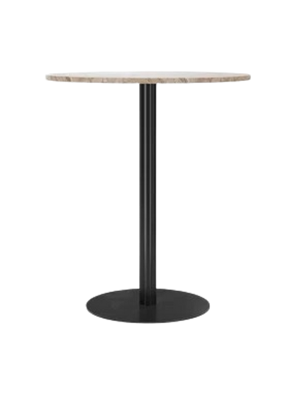 Harbour Column Counter Table with a round, light marble top, slender black column, and circular base.