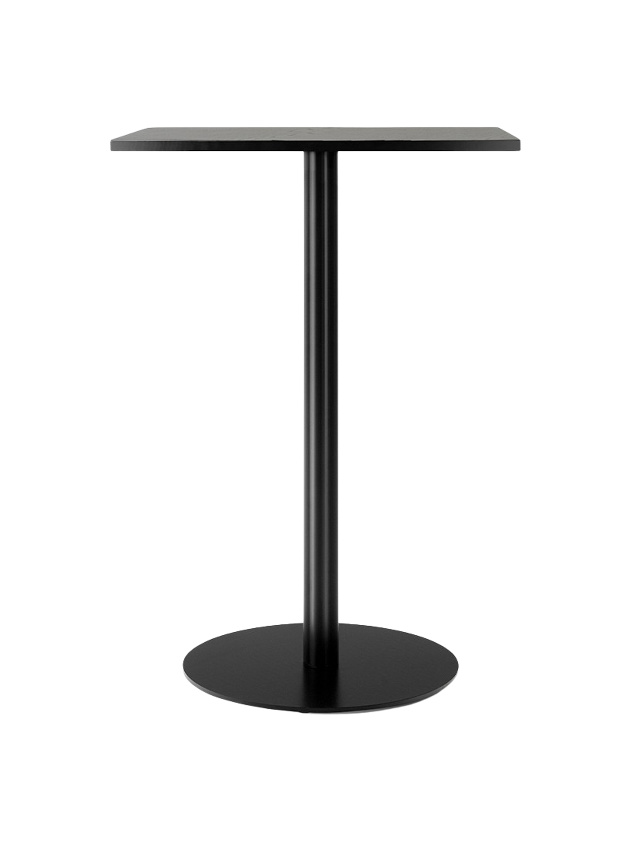 A Harbour Column Counter Table in black, with a rectangular top, a single central column, and a circular base.