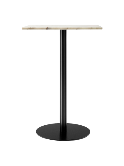 The Harbour Column Counter Table, featuring a rectangular off-white marble top and a slim black column with a round base.