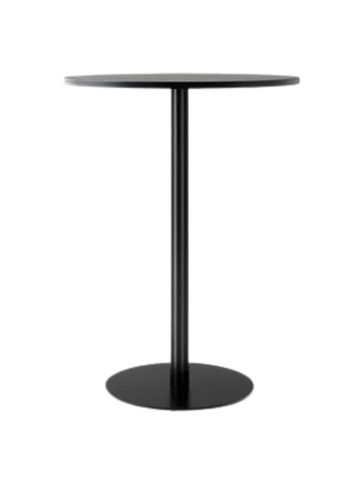 A Harbour Column Bar Table with a round, black-stained oak veneer top and slender black powder-coated steel column and base.