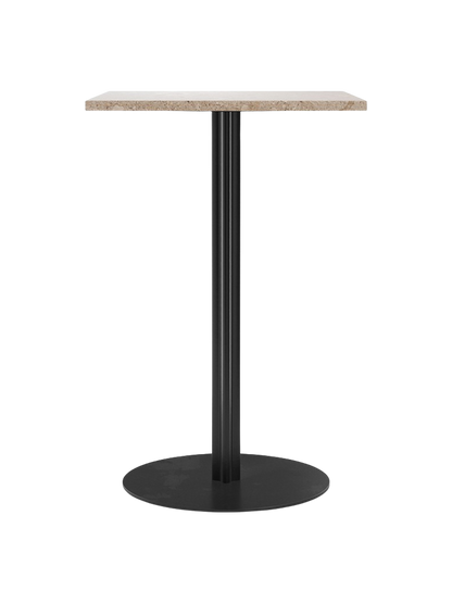 Front view of the Harbour Column Counter Table with a rectangular Kunis Brescia top and a black star-shaped column base.