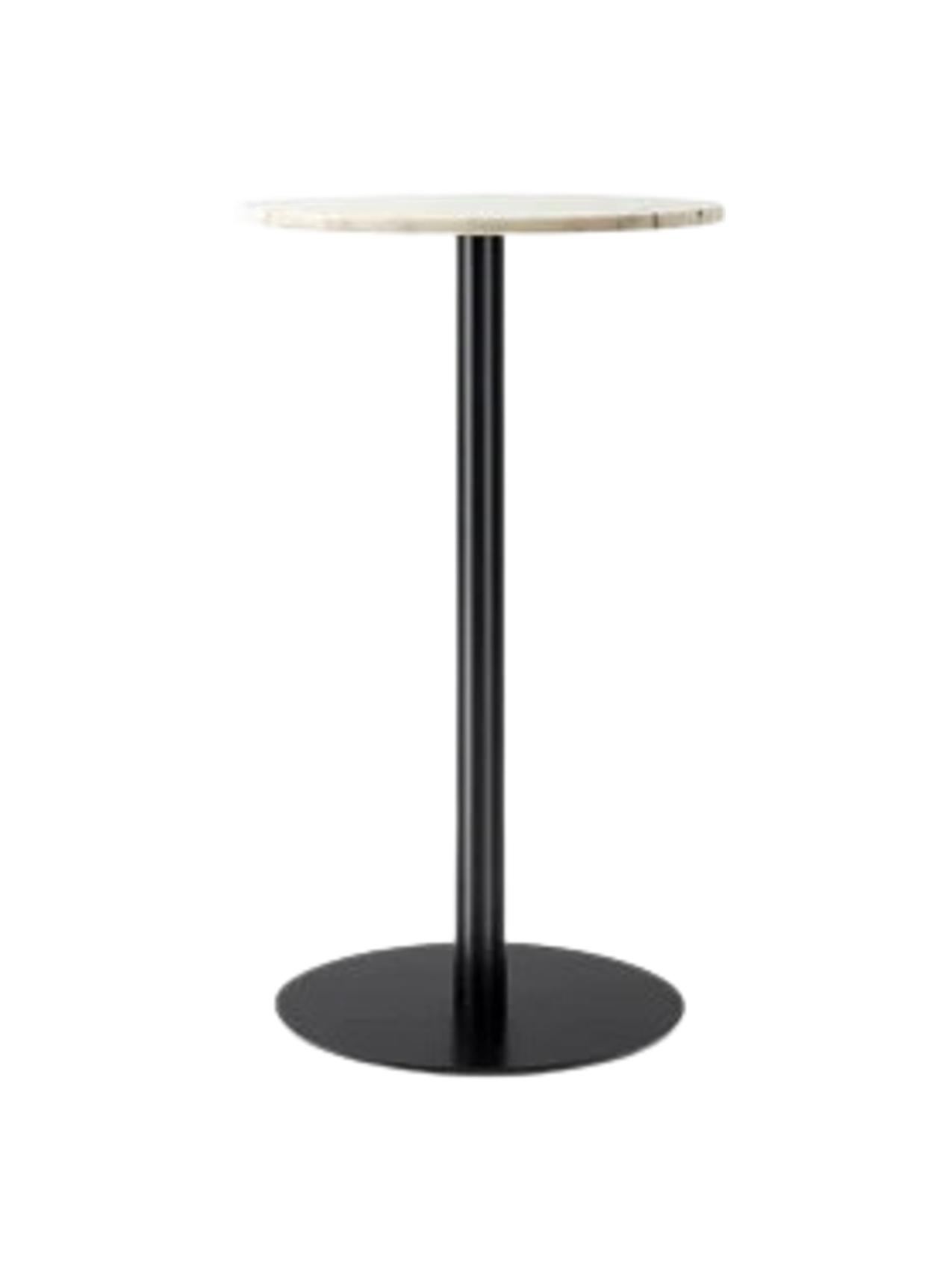 The Harbour Column Counter Table with a round, off-white marble top and a slender black column with a circular base.