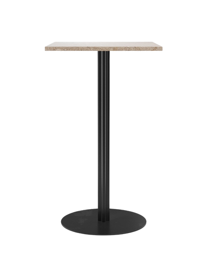 The Harbour Column Bar Table with a rectangular Kunis Breccia stone top and a slender black column with a round base.