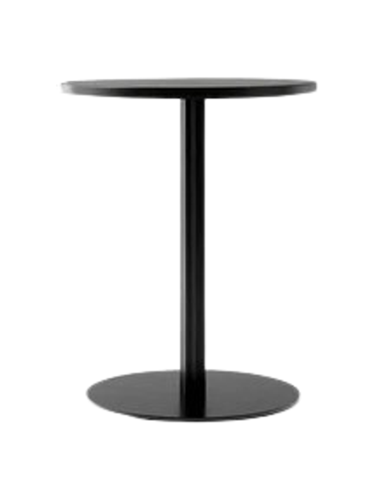Front view of the all-black Harbour Column Dining Table, featuring a round top, a slim central pillar, and a flat round base.