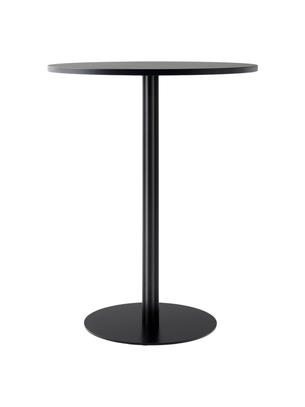 The Harbour Column Counter Table in all black, featuring a round top, a slim central leg, and a circular base.