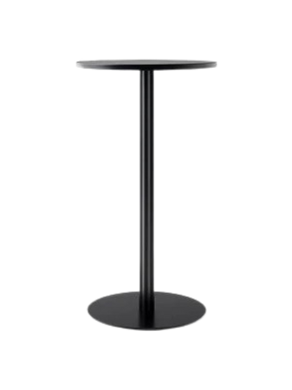 A black Harbour Column Bar Table with a round charcoal linoleum top, a slim central column, and a flat circular base.