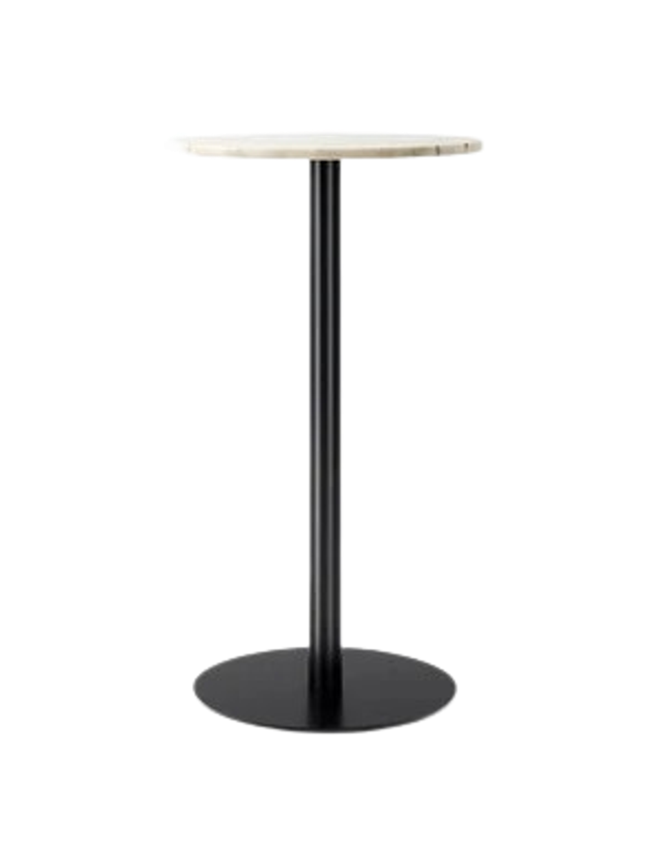 Harbour Column Bar Table with a round off-white marble top, slender black column, and flat circular base.