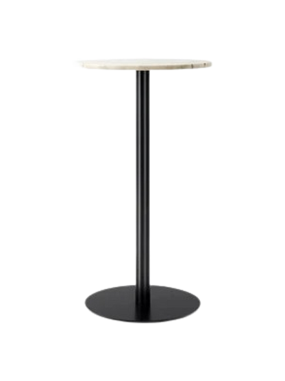 Harbour Column Bar Table with a round off-white marble top, slender black column, and flat circular base.