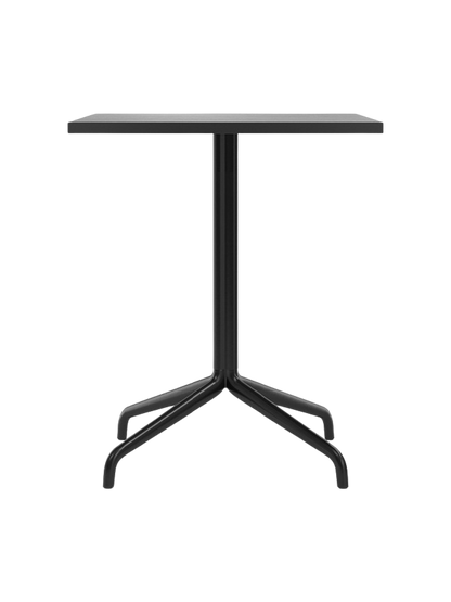 Front view of the Harbour Column Dining Table with a rectangular black oak top and black starbase against a plain background.