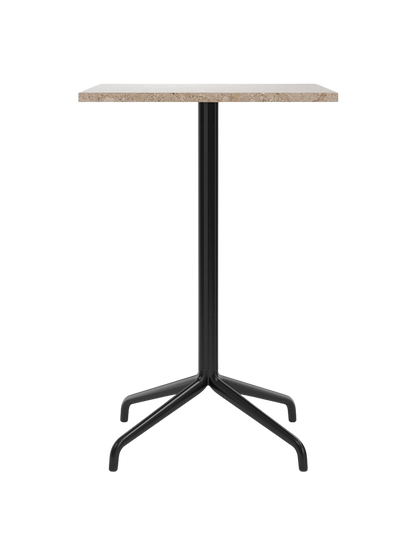A front view of the Harbour Column Counter Table, featuring a rectangular Kunis Brescia tabletop and a black star base.