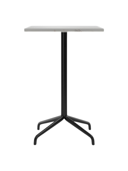 Front view of the Harbour Column Counter Table with a rectangular Estremoz marble top and a black star base.