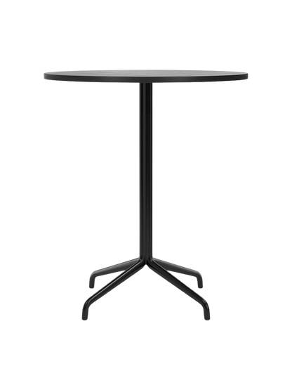 Front view of the Harbour Column Counter Table, featuring a round black oak top and a slender black column with a star base.