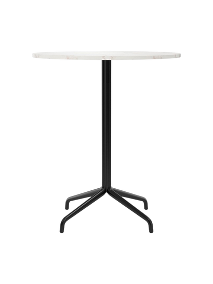 A front view of the Harbour Column Counter Table, featuring a round Estremoz marble top and a black, four-legged star base.