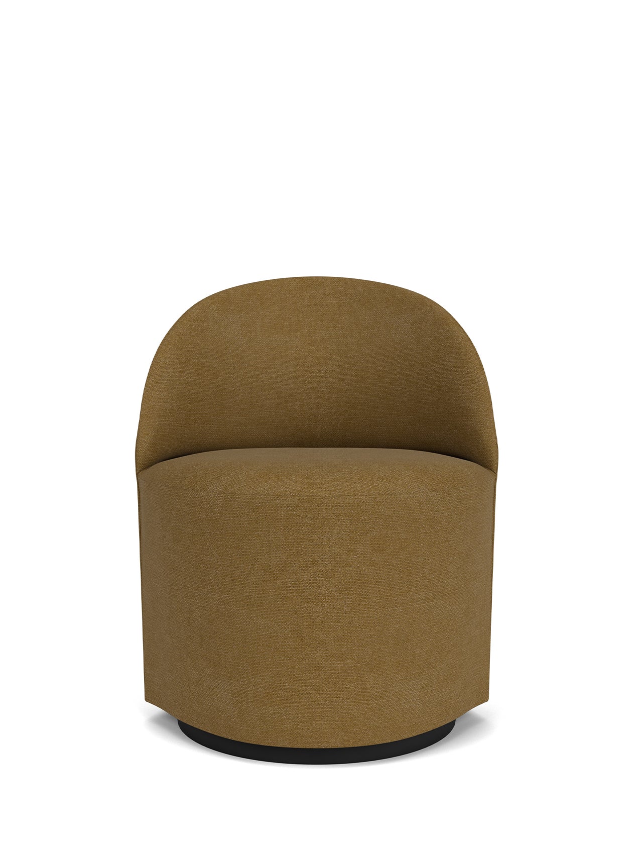 A front view of the Tearoom Club Chair, Swivel w/ Return, featuring a curved back and mustard-coloured textured upholstery.