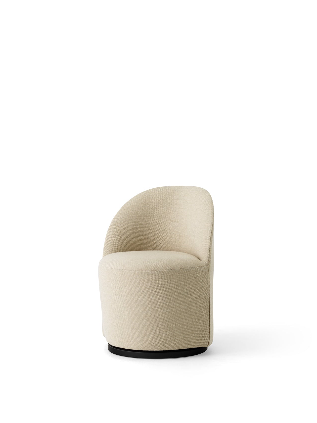 Tearoom Club Chair, Swivel w/ Return, with a curved back and light beige Hallingdal fabric, on a black swivel base.