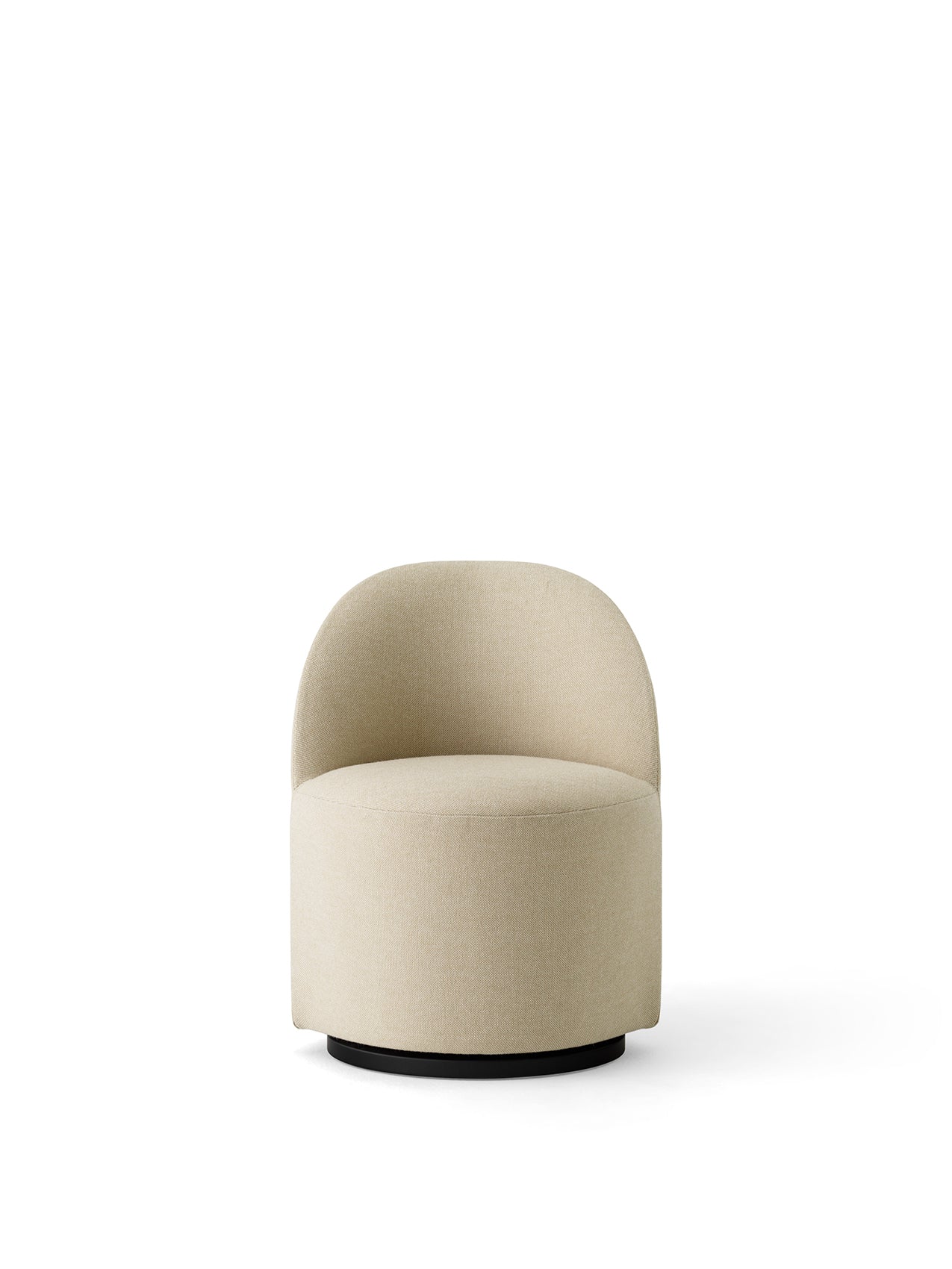 Front view of the Tearoom Club Chair, Swivel w/ Return. The chair is upholstered in light beige fabric on a black base.