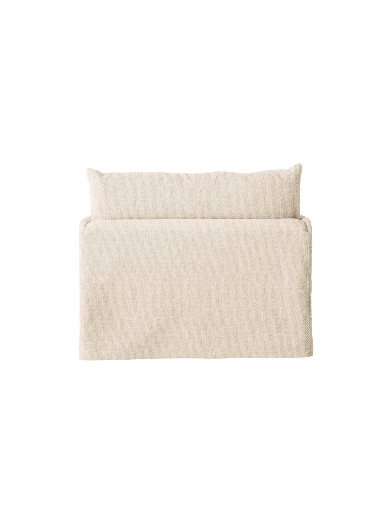 Back view of the Offset Sofa with a loose cover. The 1-seater armchair is upholstered in a textured, light cream fabric.