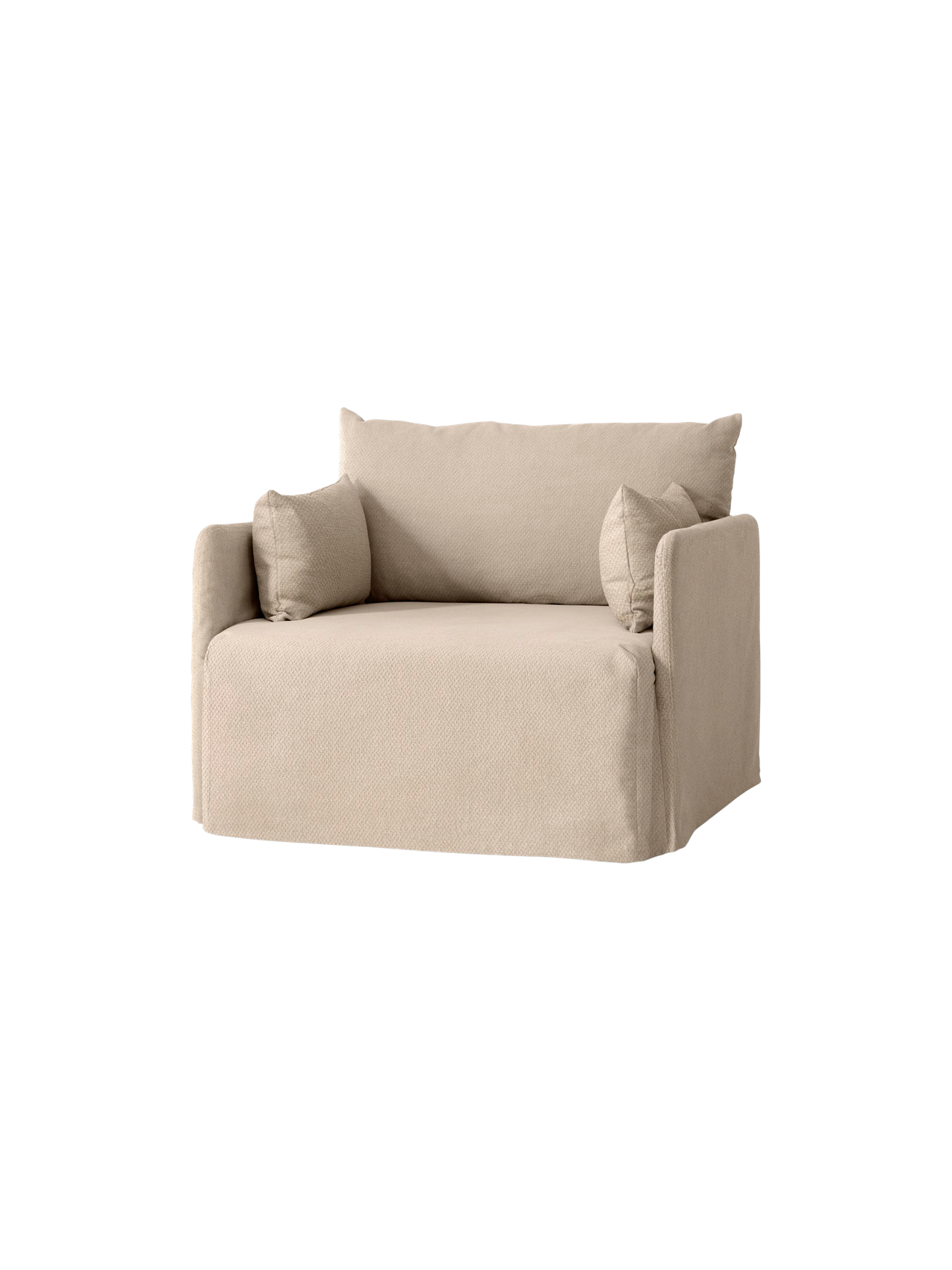 A one-seater Offset Sofa with a textured, sand-coloured Loose Cover, shown at an angle. It has soft back and arm cushions.