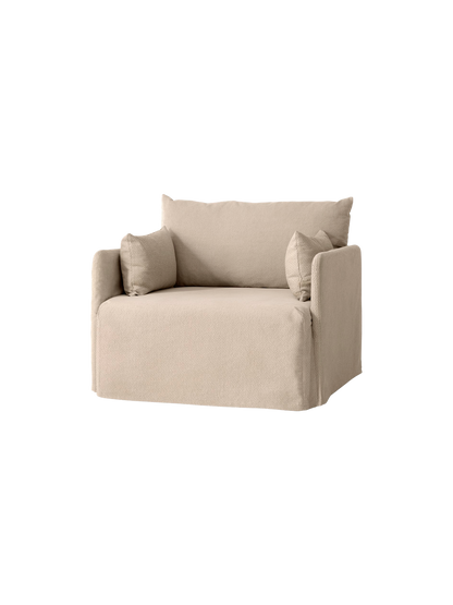 A one-seater Offset Sofa with a textured, sand-coloured Loose Cover, shown at an angle. It has soft back and arm cushions.