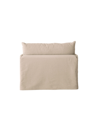 The back of the Offset Loose Cover for a one-seater sofa. The cover is a textured, sandy-beige fabric on a black background.