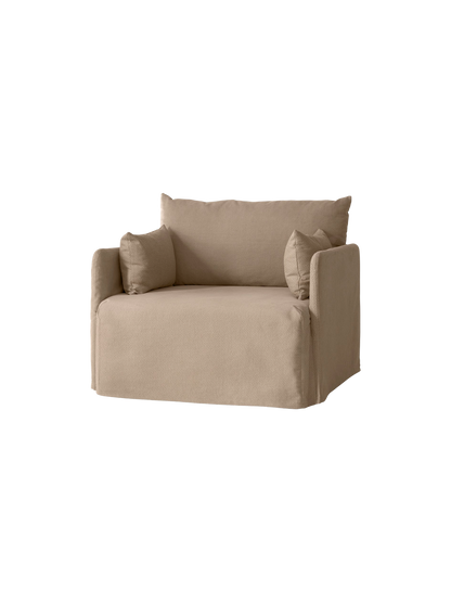 The Offset Sofa w. Loose Cover, a 1-seater armchair in textured Flint fabric, viewed from an angle against a black background