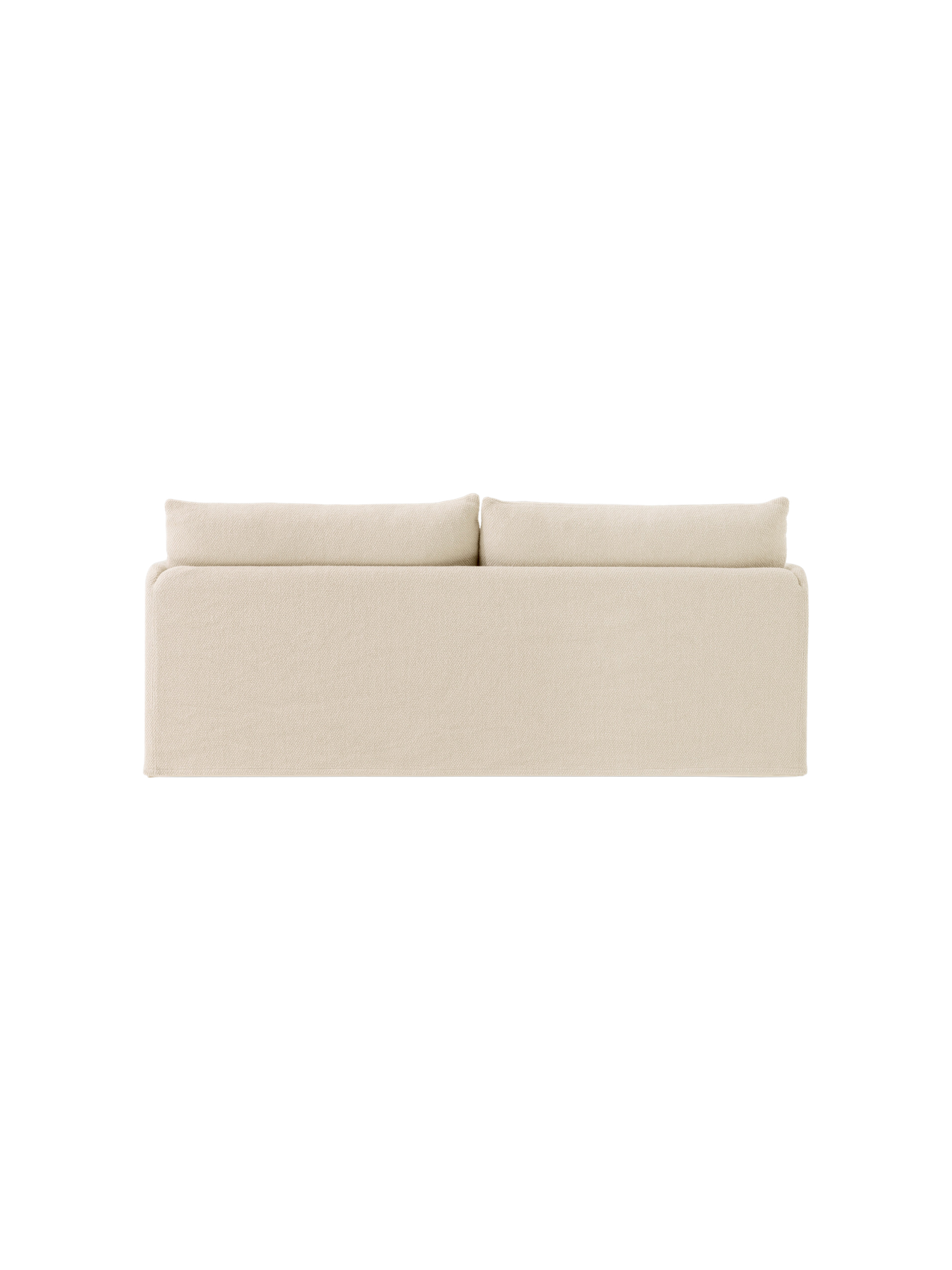 Back view of the 2-seater Offset Sofa with a Loose Cover in a light-coloured, textured Logan Jasmine fabric.
