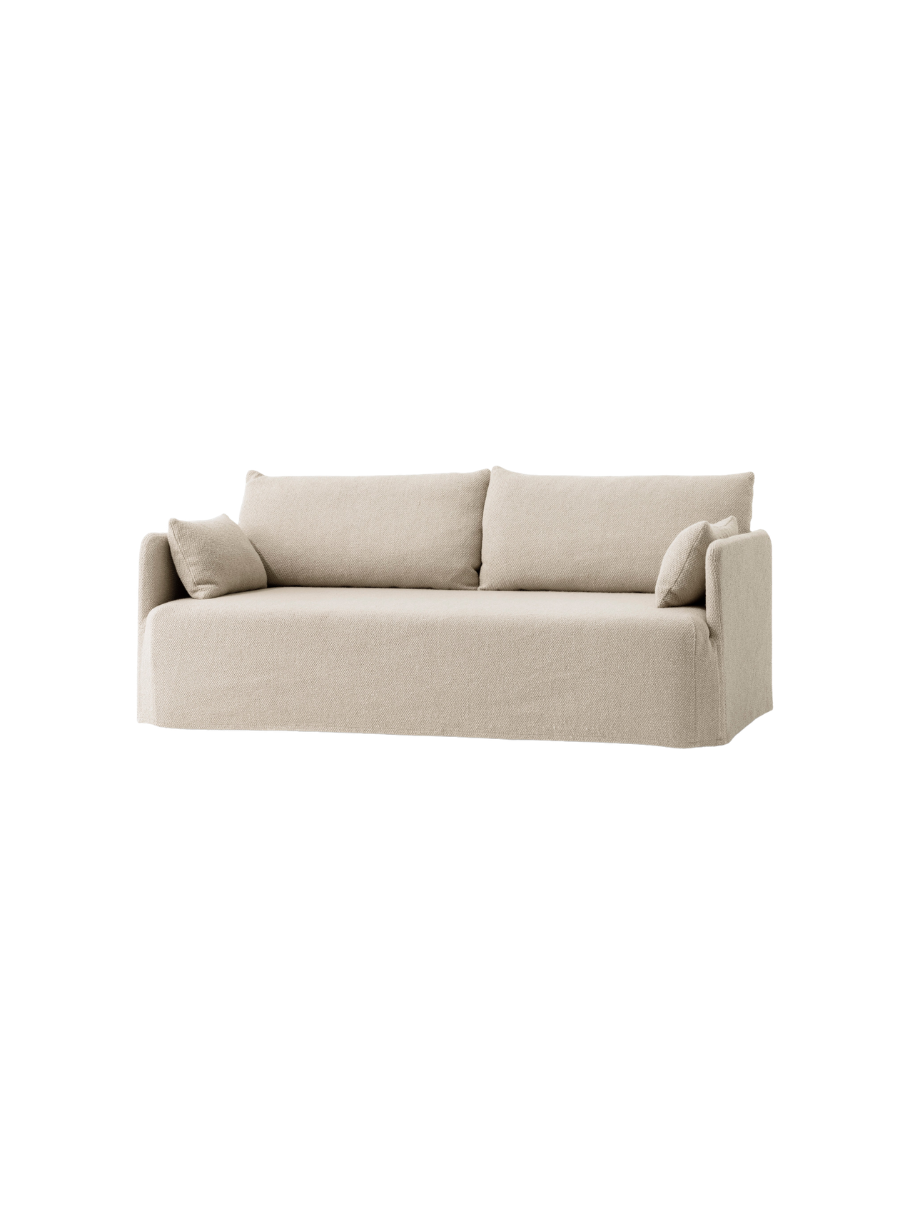 Offset 2-Seater Sofa with Loose Cover in sand fabric. The sofa has large back and arm cushions and is shown at an angle.