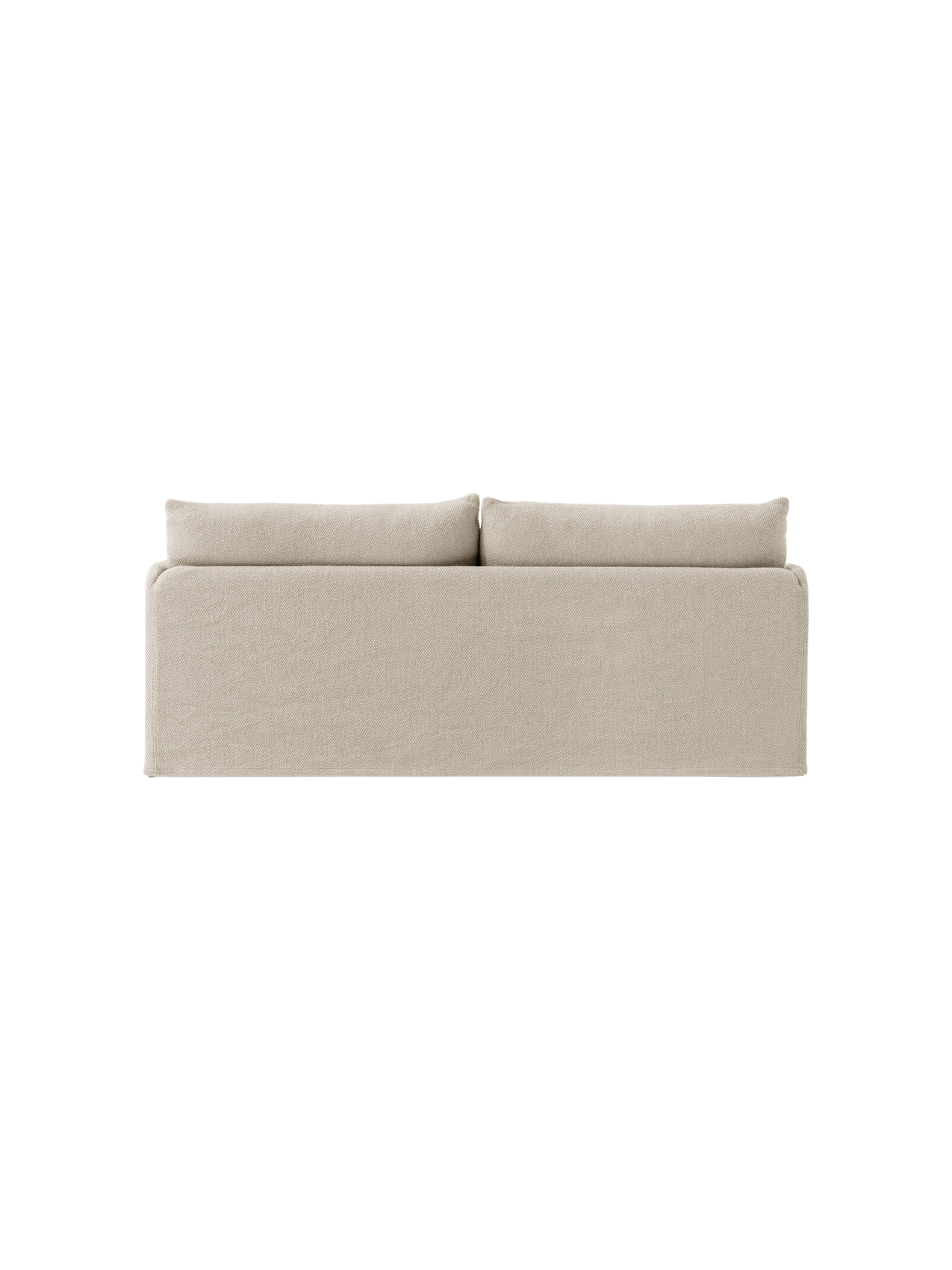 The back of the Offset Sofa with Loose Cover, a 2-seater model shown in a textured, sand-coloured fabric.