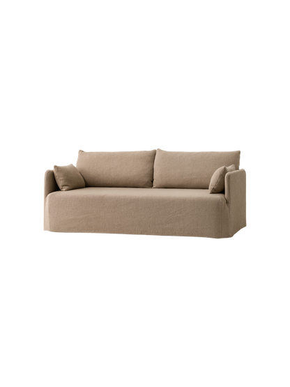 The Offset Sofa with Loose Cover in a 2-seater size, upholstered in textured flint fabric, viewed from an angle.