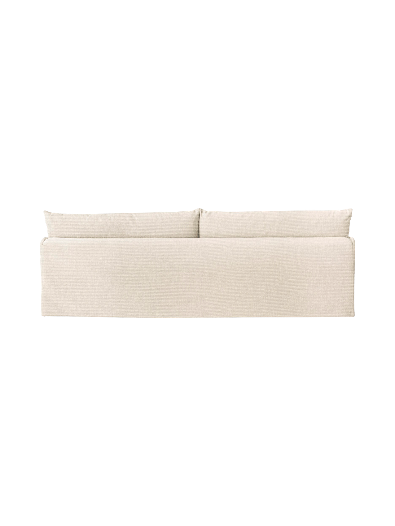 A rear view of the Offset Sofa with Loose Cover, a 3-seater model in a textured, off-white Logan Jasmine fabric.