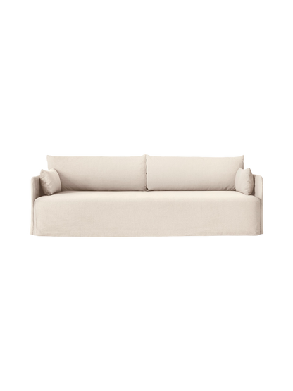 Front view of the Offset 3-Seater Sofa with Loose Cover in Logan Jasmine, light textured fabric, against a black background.