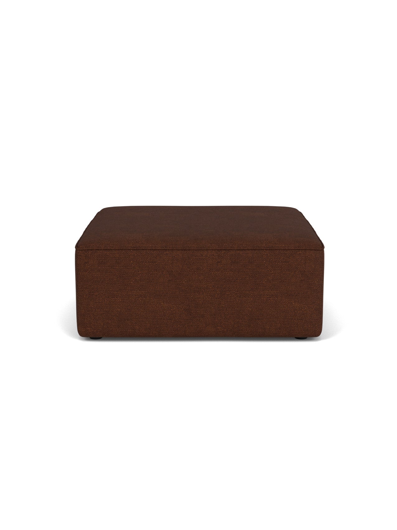 Front view of the Eave Modular Sofa Pouf, 96, upholstered in dark brown Audo Bouclé 08 fabric, on a white background.