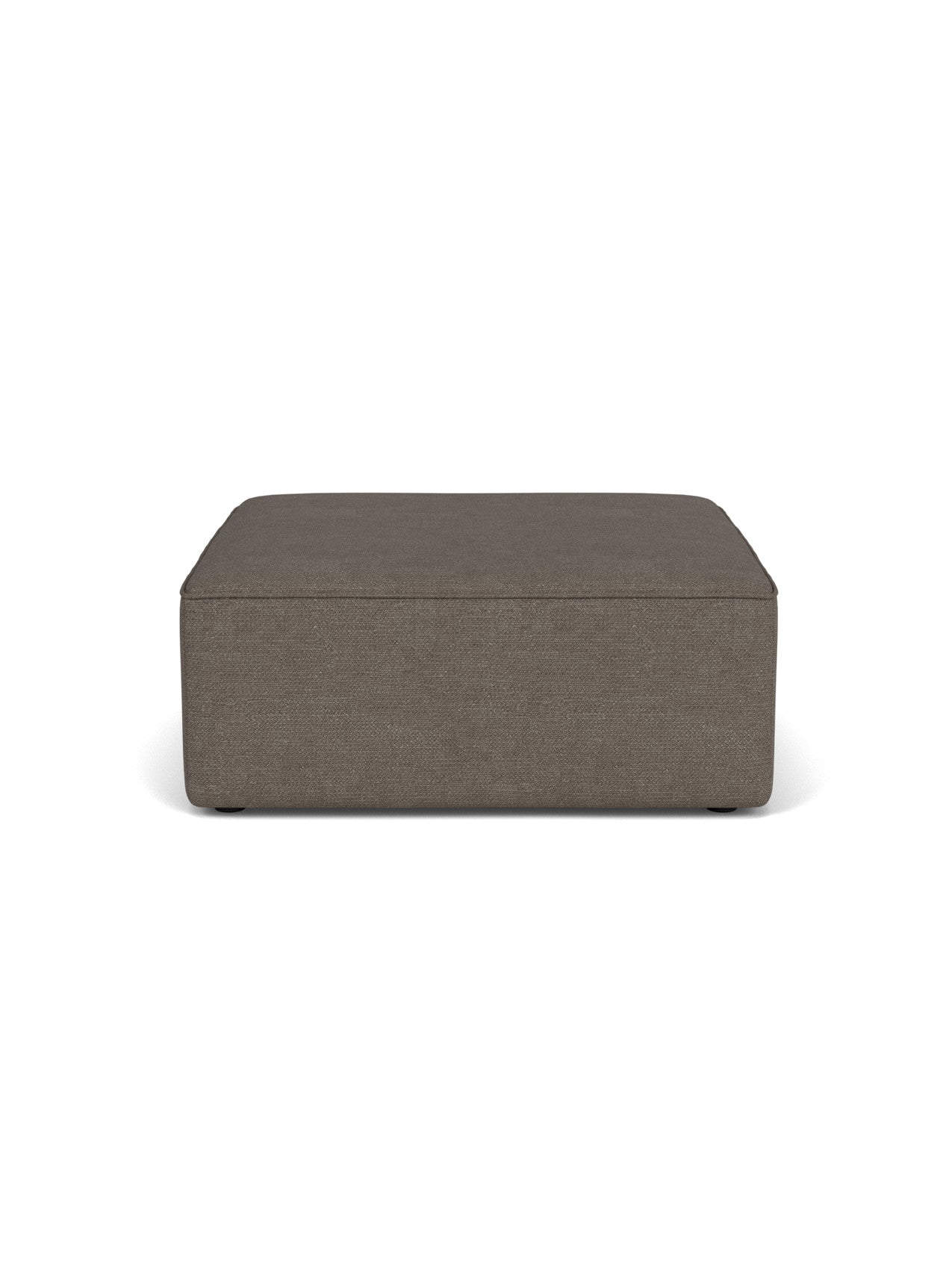 Front view of the Eave Modular Sofa Pouf 96. The square pouf is upholstered in dark, textured bouclé fabric.