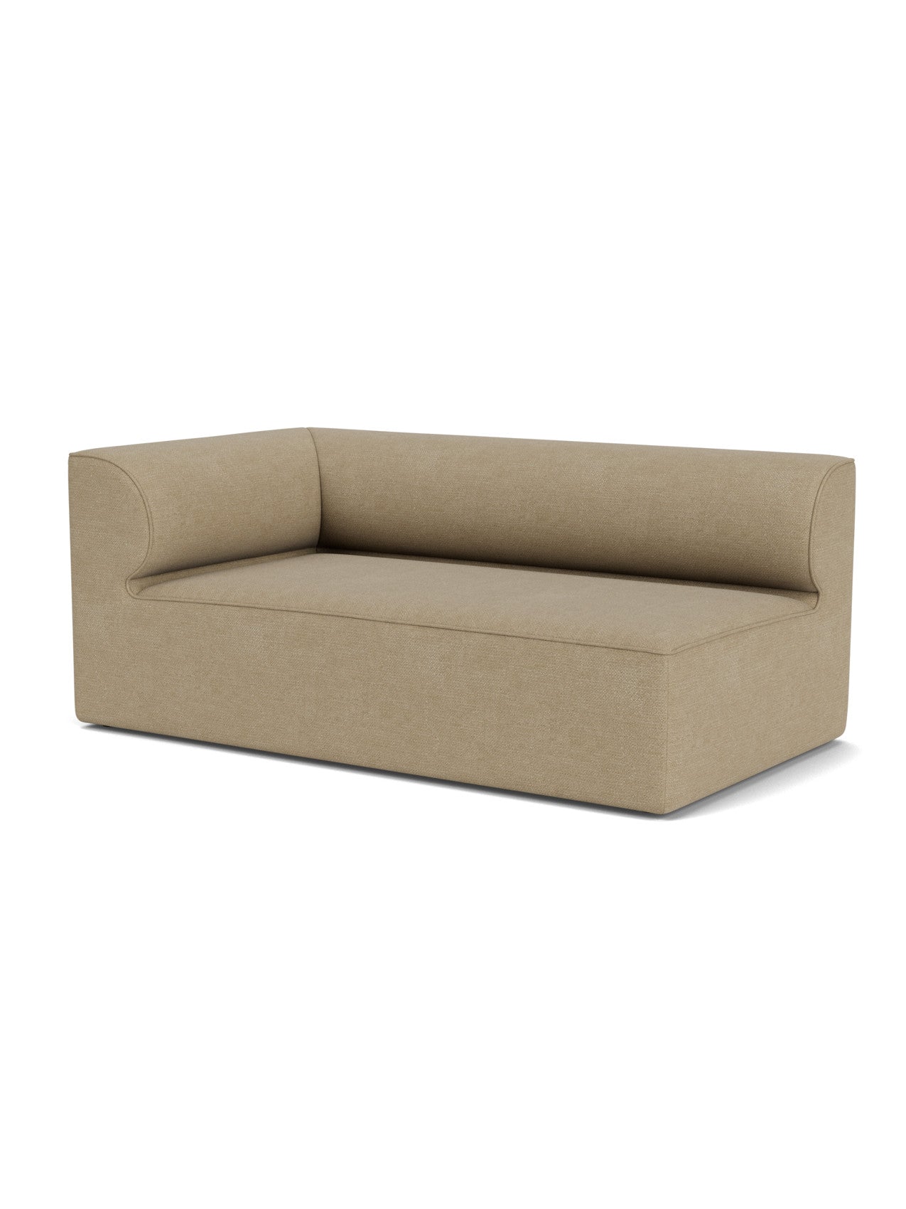 An Eave Modular Sofa, 96, Corner 192, in a light brown bouclé fabric, viewed from an angle against a plain white background.
