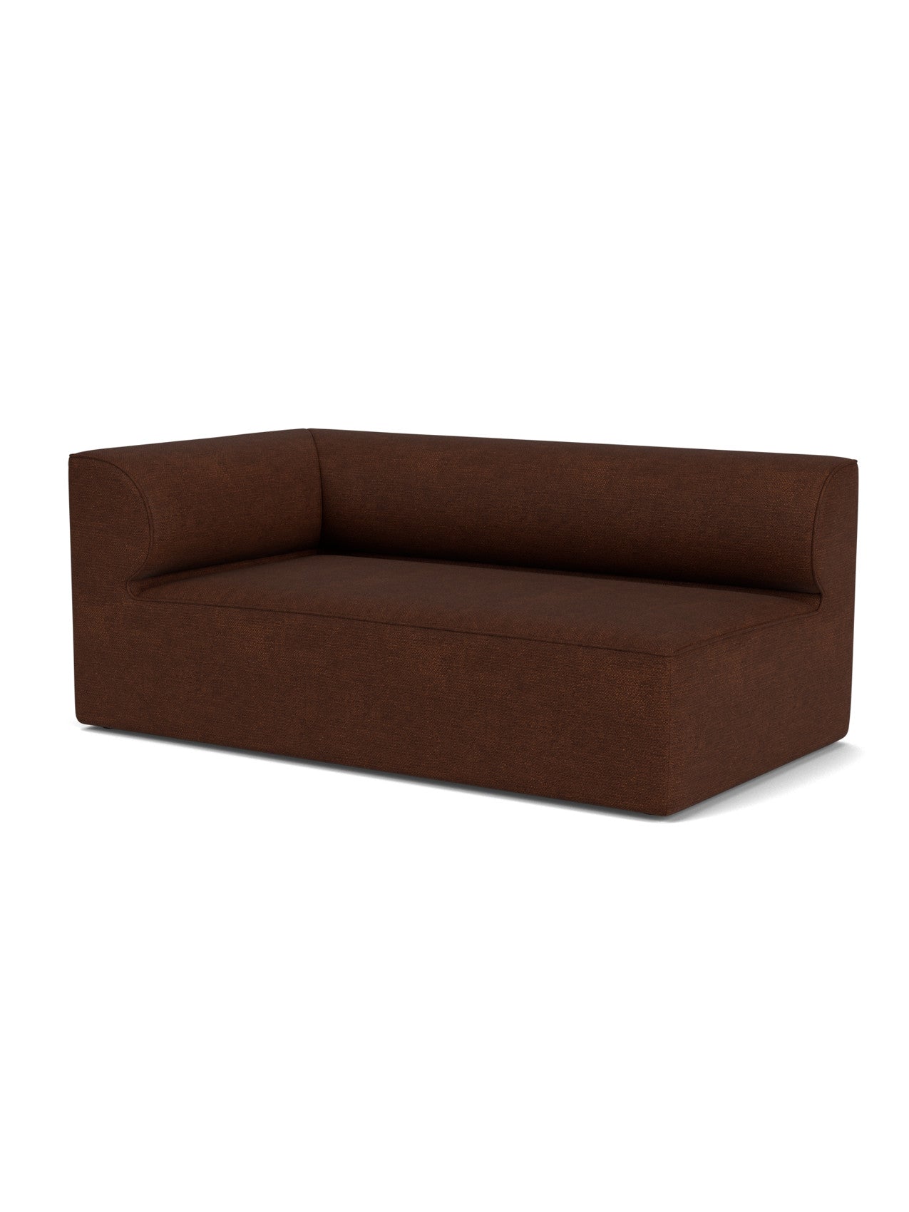 Angled view of the Eave Modular Sofa, 96, Corner 192. The left-corner piece is upholstered in a dark brown bouclé fabric.