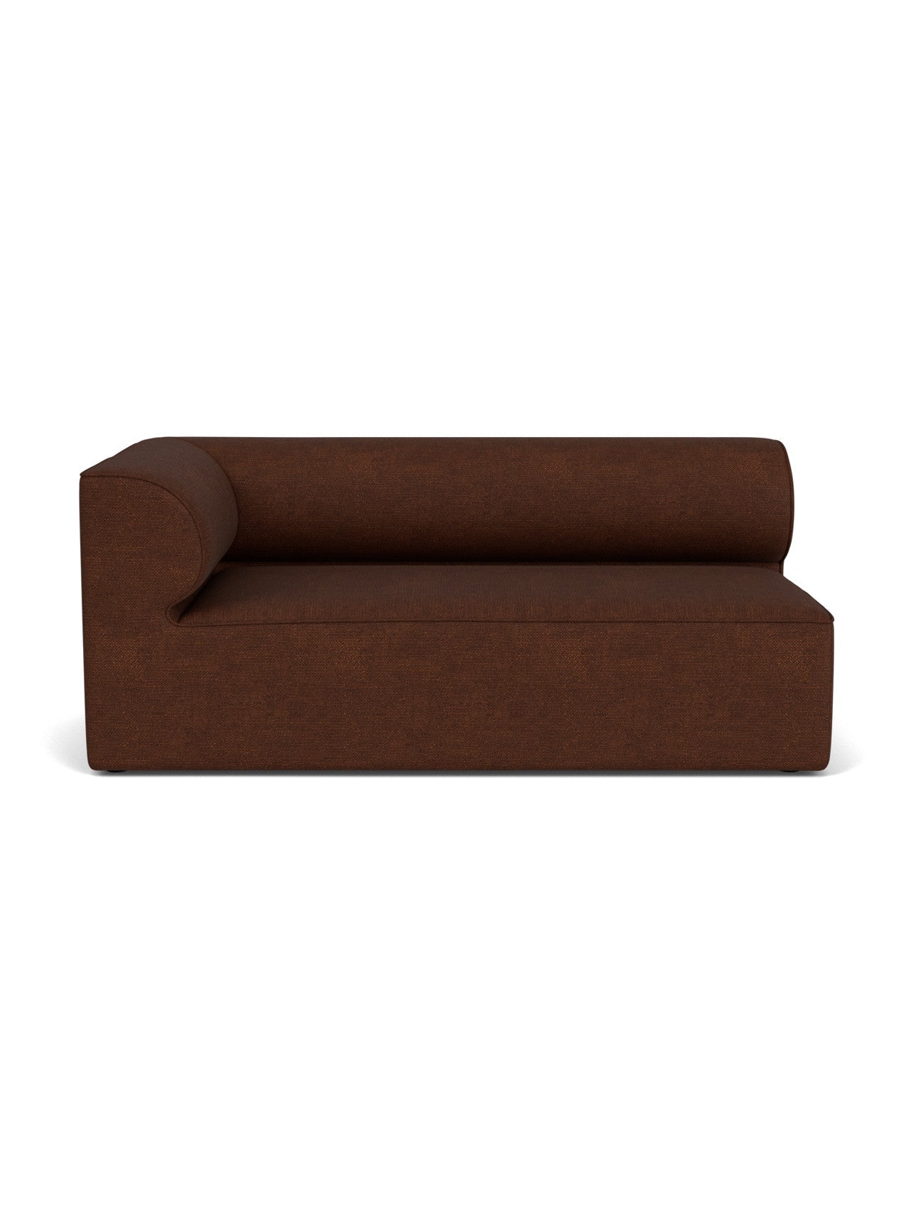 A front view of the Eave Modular Sofa, 96, Corner 192, shown as a left corner module in a textured brown bouclé fabric.