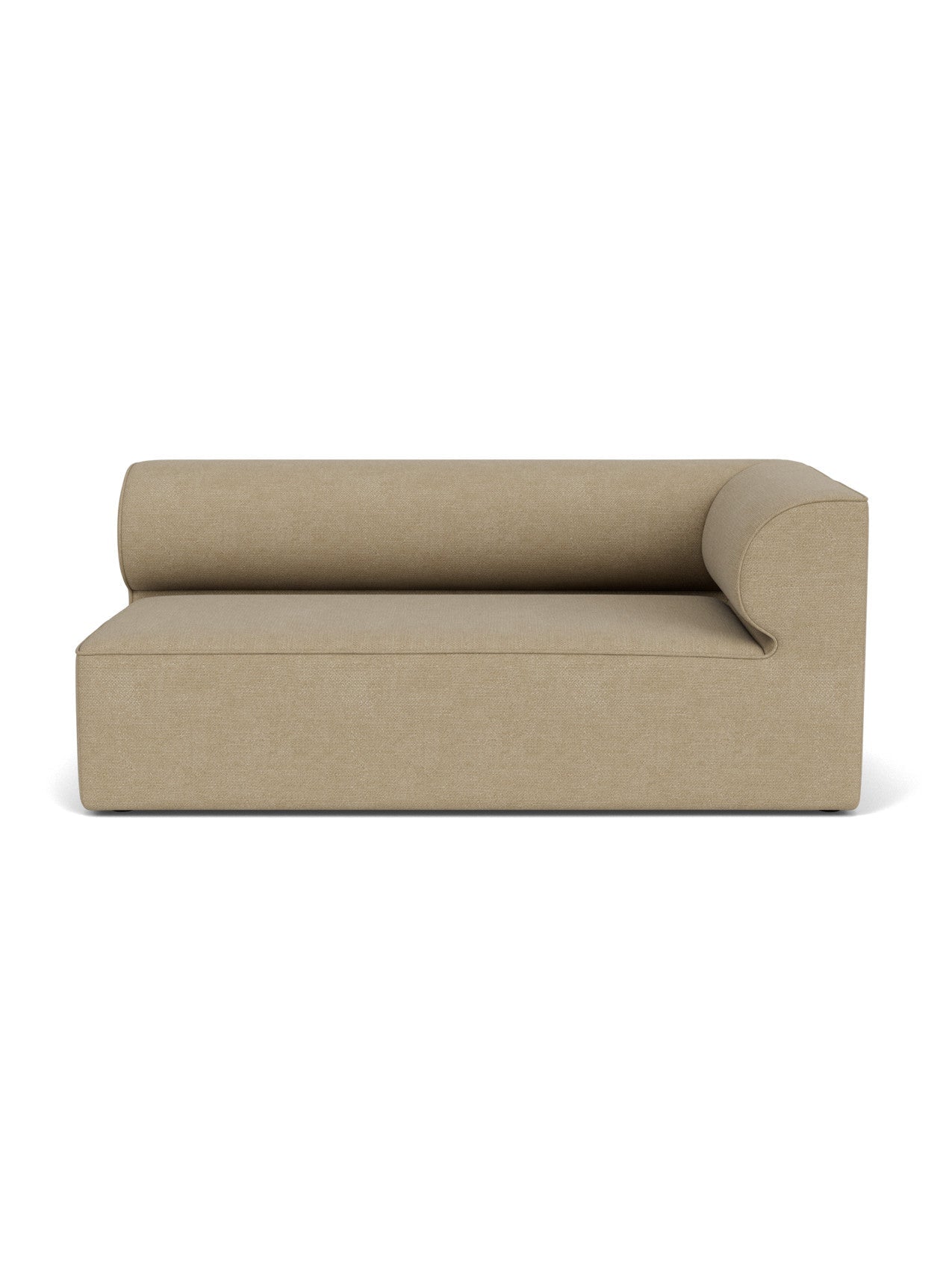 A front view of the Eave Modular Sofa, 96, Corner 192 Right, shown in a light beige Bouclé fabric against a white background.